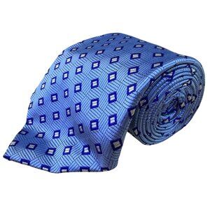 Royal Classic Mens Blue Silk Necktie Geometric Pattern Tailored For Tom James